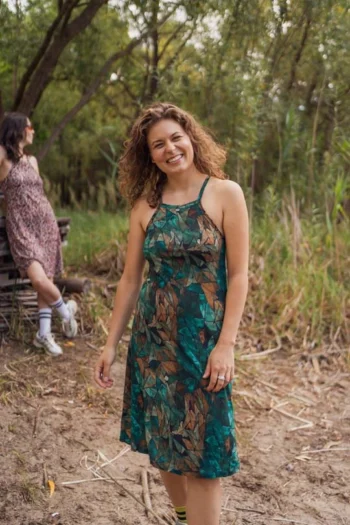 Sukienka z wełny merino na ramiączkach green gorpcore