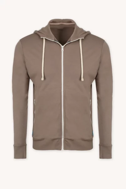 Bluza z wełny merino męska rozpinana z kapturem mocha