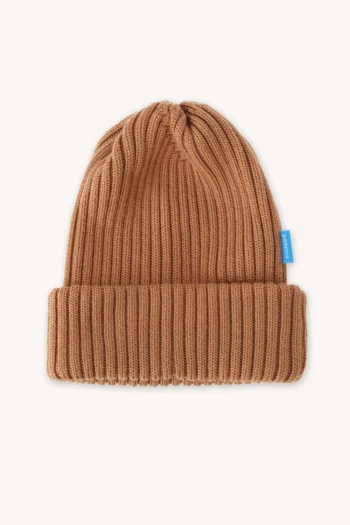 Czapka z wełny merino ściągaczowa karmelowa
