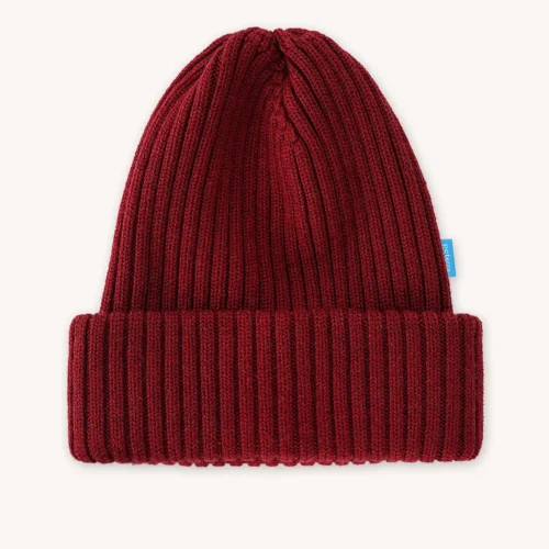 Czapka z wełny merino ściągaczowa bordowa
