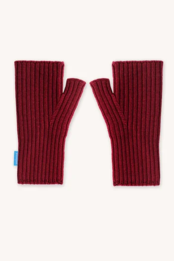 Rękawiczki mitenki bez palców z wełny merino bordowe