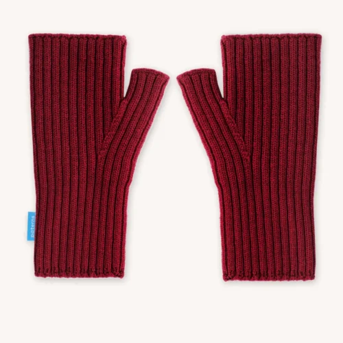 Rękawiczki mitenki bez palców z wełny merino bordowe