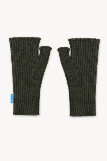 Rękawiczki mitenki bez palców z wełny merino oliwkowe