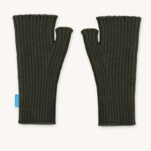 Rękawiczki mitenki bez palców z wełny merino oliwkowe