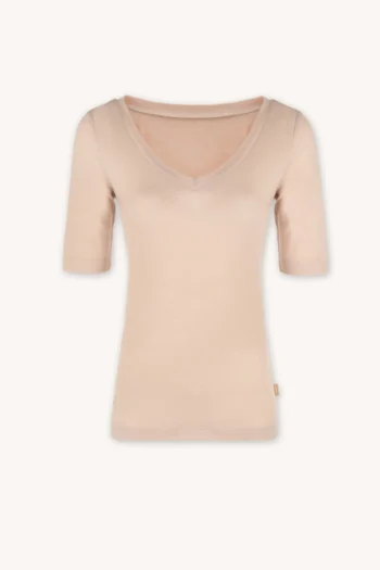 Podkoszulka z wełny merino z krótkim rękawem i dekoltem V cielista