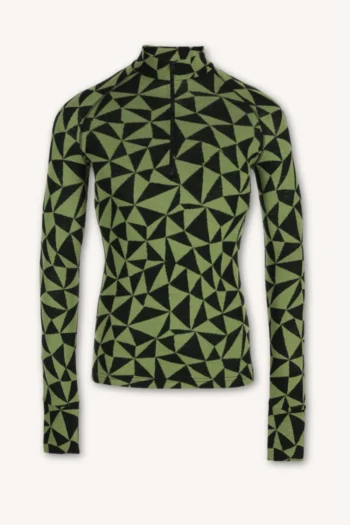 Bielizna termoaktywna z wełny merino 100% damska góra z zamkiem pod szyją oliwkowe trójkąty
