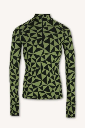 Bielizna termoaktywna z wełny merino 100% męska góra z zamkiem pod szyją w oliwkowe trójkąty