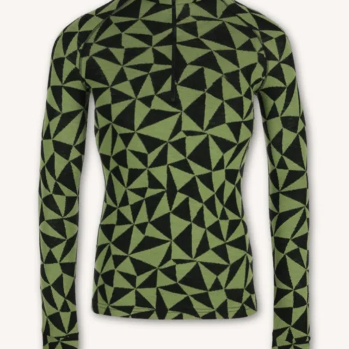 Bielizna termoaktywna z wełny merino 100% męska góra z zamkiem pod szyją w oliwkowe trójkąty Bielizna termoaktywna z wełny merino 100% męska góra z zamkiem pod szyją w oliwkowe trójkąty