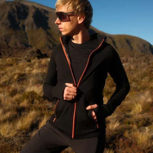 Bluza z wełny merino sportowa męska czarna