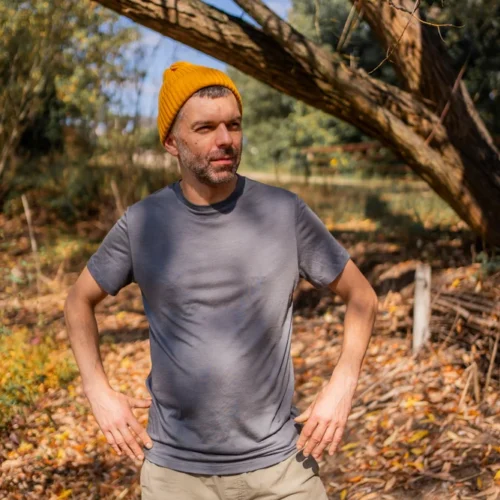 T-shirt z wełny merino męski szary