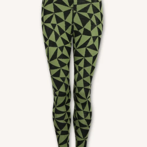 Legginsy termoaktywne z wełny merino 100% damskie w oliwkowe trójkąty