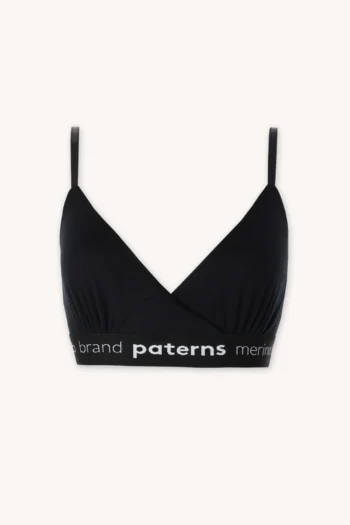 Stanik termoaktywny z wełny merino kopertowy czarny