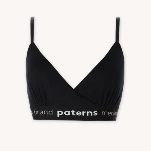 Stanik termoaktywny z wełny merino kopertowy czarny Stanik termoaktywny z wełny merino kopertowy czarny