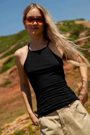 Tanktop z wełny merino damski czarny