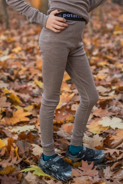 Legginsy termoaktywne z wełny merino 100% dla dzieci beżowy melanż