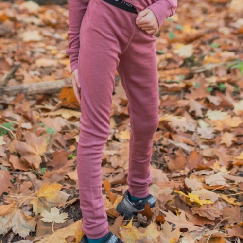 Legginsy termoaktywne z wełny merino 100% dla dzieci zgaszony różowy