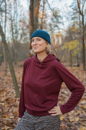 Bluza z wełny merino damska hoodie bordowa