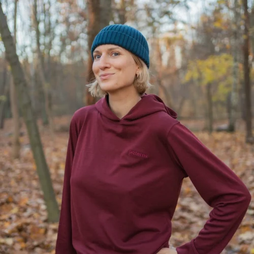 Bluza z wełny merino damska hoodie bordowa Bluza z wełny merino damska hoodie bordowa