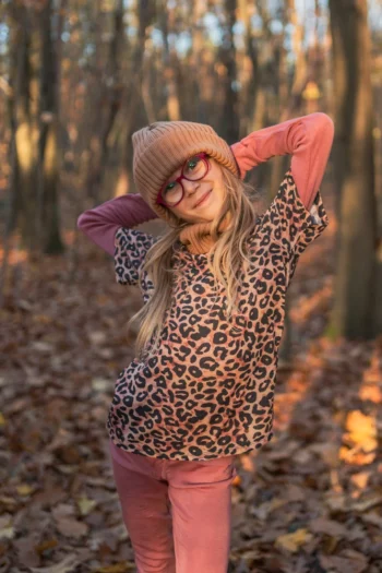 Koszulka z wełny merino dla dzieci panterka