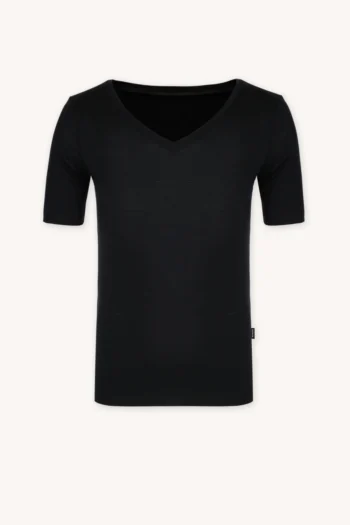 Koszulka pod koszulę 100% merino z dekoltem V męska czarna