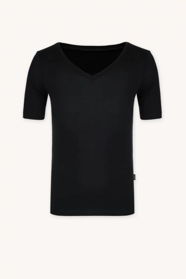 Koszulka pod koszulę 100% merino z dekoltem V męska czarna