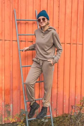 Spodnie z wełny merino dresowe damskie mocha