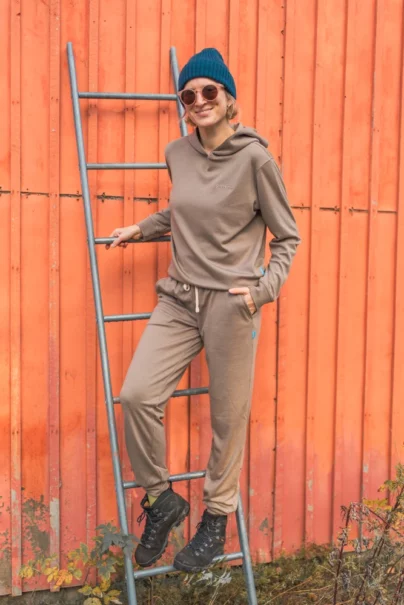 Spodnie z wełny merino dresowe damskie mocha