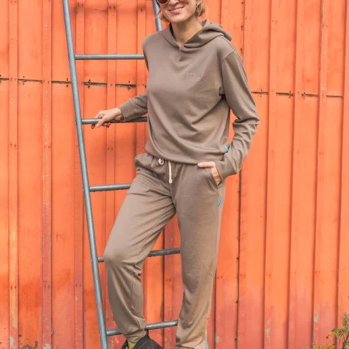 Spodnie z wełny merino dresowe damskie mocha Spodnie z wełny merino dresowe damskie mocha
