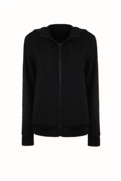 Bluza z wełny merino damska rozpinana z kapturem czarna
