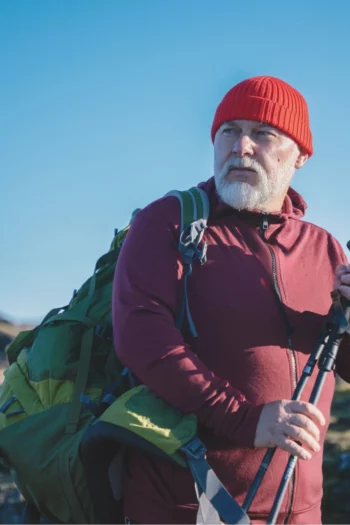 Bluza z wełny merino męska rozpinana z kapturem bordowa