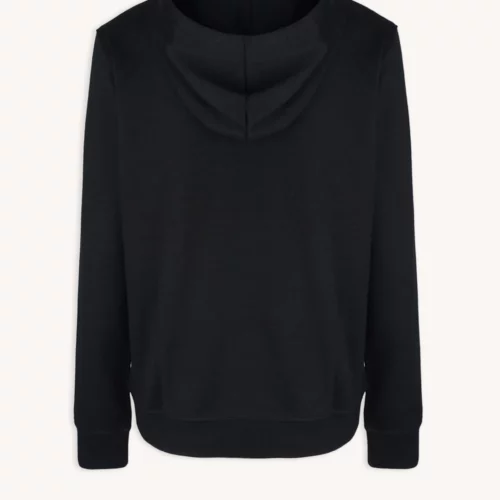 Kobaltowa koszulka męska z wełny merino, z długim rękawem i luźnym krojem. Gładka tkanina bez widocznych wzorów czy logo, zakończona ściągaczami przy rękawach. Widok tyłem.