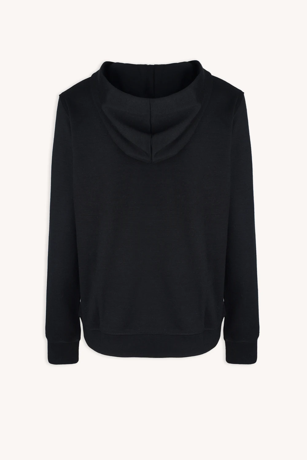 Kobaltowa koszulka męska z wełny merino, z długim rękawem i luźnym krojem. Gładka tkanina bez widocznych wzorów czy logo, zakończona ściągaczami przy rękawach. Widok tyłem.