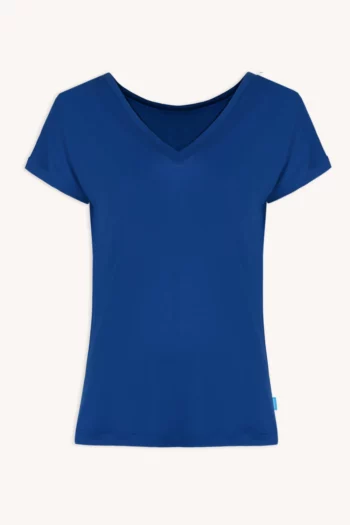 Męska kobaltowa koszulka z wełny merynosów z długim rękawem "Koszulka z wełny merynosów z długim rękawem męska kobaltowa" jest wyświetlana na neutralnym tle.