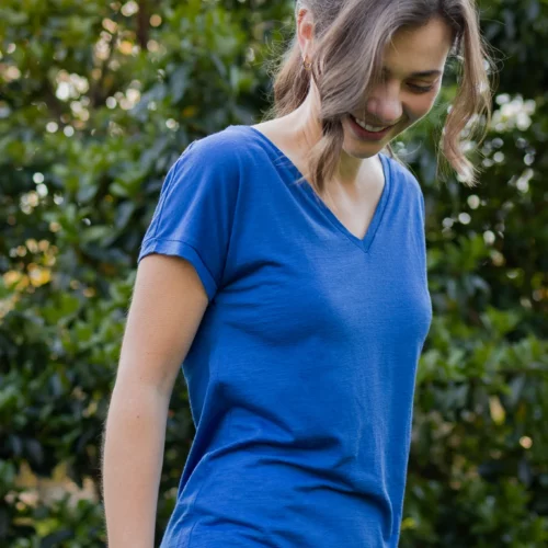 Koszulka z wełny merino damska kobaltowa