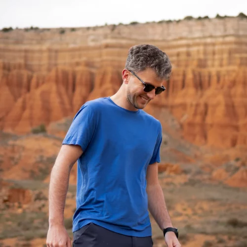 T-shirt z wełny merino męski kobaltowy