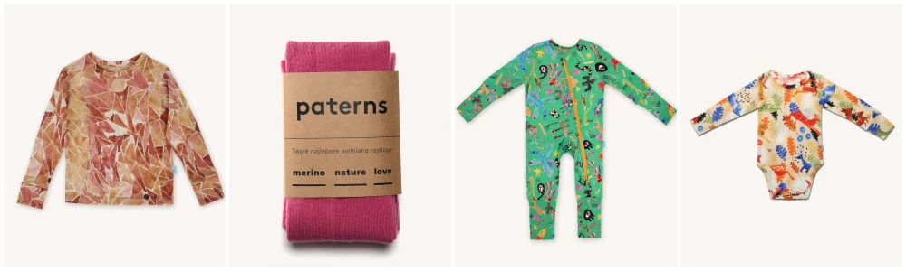 Ubrania dziecięce z wełny merino paterns: longsleeve, rajstopy, rampers i body